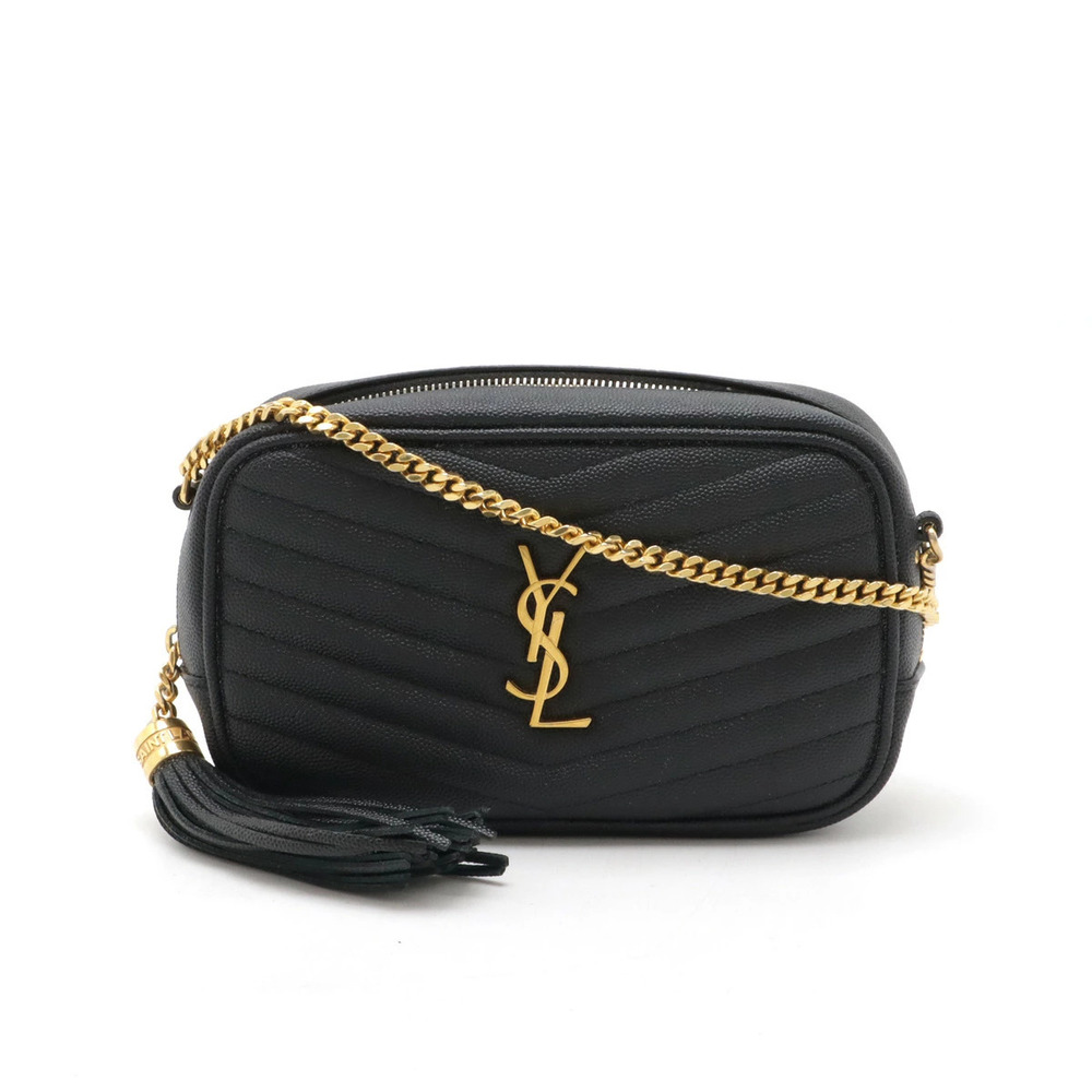 SAINT LAURENT PARIS YSL Yves Bag Lou Chain Shoulder Leather Black